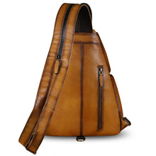 Load image into Gallery viewer, Genuine Leather Large Sling Bag for Men and Women Large Sling Backpack Purse Shoulder Crossbody Chest Bag for Ipad