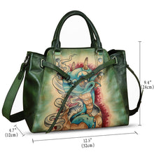 Load image into Gallery viewer, Genuine Leather Handbag Satchel for Women Hand Painted Handmade Crossbody Work Tote Bag Casual Shoulder Purses