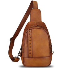 Load image into Gallery viewer, Genuine Leather Sling Bag for Women Sling Backpack Chest Shoulder Hiking Daypack Vintage Handmade Casual Crossbody Purse