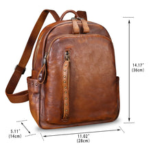 Load image into Gallery viewer, Genuine Leather Backpack Purse for Women Vintage Casual Daypack College Bag Handmade Cowhide Western Rivets Rucksack