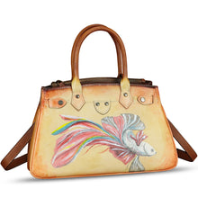Load image into Gallery viewer, Genuine Leather Satchel for Women Hand Painted Leather Handbag Top Handle Bags Handmade Crossbody Purse Work Tote
