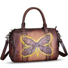 Load image into Gallery viewer, Genuine Leather Satchel for Women Hand Painted Leather Handbag Top Handle Bags Handmade Purse Crossbody Tote Bag