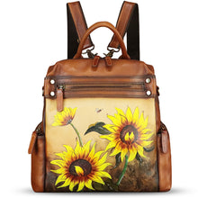 Load image into Gallery viewer, Genuine Leather Backpack for Women Hand Painted Knapsack Purse Handmade Rucksack Casual College Bag Convertible Daypack