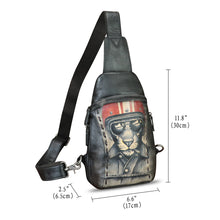 Load image into Gallery viewer, Genuine Leather Sling Bag Hand Painted Crossbody Backpack Retro Handmade Chest Shoulder Daypack Fanny Pack Purse