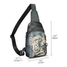Load image into Gallery viewer, Genuine Leather Sling Bag Hand Painted Crossbody Backpack Retro Handmade Chest Shoulder Daypack Fanny Pack Purse