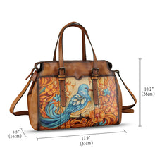 Load image into Gallery viewer, Genuine Leather Satchel for Women Hand Painted Pattern Handbag Top Handle Bags Handmade Crossbody Purse Work Tote