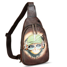 Load image into Gallery viewer, Genuine Leather Sling Bag Hand Painted Crossbody Backpack Retro Handmade Chest Shoulder Daypack Fanny Pack Purse