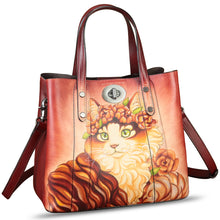 Load image into Gallery viewer, Genuine Leather Handbag Satchel for Women Hand Painted Leather Handmade Work Tote Bag Casual Shoulder Purse