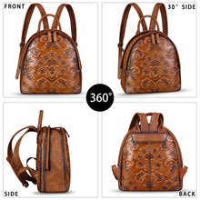 Load image into Gallery viewer, Genuine Leather Backpack for Women Purse Retro Embossed Leather Knapsack Handmade Rucksack Casual Daypack