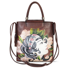 Load image into Gallery viewer, Genuine Leather Handbag for Women Hand Painted Leather Top Handle Bag Handmade Crossbody Purse Work Tote Bag