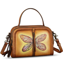 Load image into Gallery viewer, Genuine Leather Satchel for Women Hand Painted Leather Top Handle Handbag Handmade Crossbody Satchel Purse Tote Bag