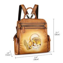 Load image into Gallery viewer, Genuine Leather Backpack for Women Hand Painted Knapsack Purse Handmade Rucksack Casual College Bag Convertible Daypack