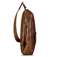 Load image into Gallery viewer, Genuine Leather Sling Bag for Men Sling Backpack Handmade Retro Crossbody Purse Hiking Daypack Chest Shoulder Fanny Pack