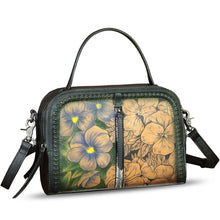 Load image into Gallery viewer, Genuine Leather Satchel for Women Hand Painted Leather Top Handle Handbag Handmade Crossbody Satchel Purse Tote Bag