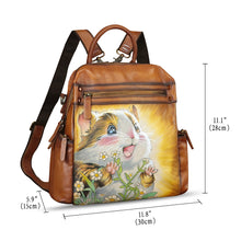 Load image into Gallery viewer, Genuine Leather Backpack for Women Hand Painted Knapsack Purse Handmade Rucksack Casual College Bag Convertible Daypack