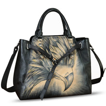 Load image into Gallery viewer, Genuine Leather Handbag Satchel for Women Hand Painted Handmade Crossbody Work Tote Bag Casual Shoulder Purses