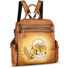 Load image into Gallery viewer, Genuine Leather Backpack for Women Hand Painted Knapsack Purse Handmade Rucksack Casual College Bag Convertible Daypack