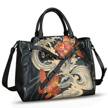 Load image into Gallery viewer, Genuine Leather Handbag Satchel for Women Hand Painted Handmade Crossbody Work Tote Bag Casual Shoulder Purses