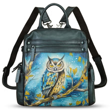 Load image into Gallery viewer, Genuine Leather Backpack for Women Hand Painted Knapsack Purse Handmade Rucksack Casual College Bag Convertible Daypack