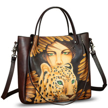 Load image into Gallery viewer, Genuine Leather Handbag Satchel for Women Hand Painted Shoulder Bag Handmade Work Tote Casual Crossbody Purse