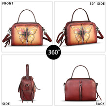 Load image into Gallery viewer, Genuine Leather Satchel for Women Hand Painted Leather Top Handle Handbag Handmade Crossbody Satchel Purse Tote Bag