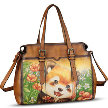 Load image into Gallery viewer, Genuine Leather Satchel for Women Hand Painted Pattern Handbag Top Handle Bags Handmade Crossbody Purse Work Tote