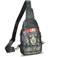 Load image into Gallery viewer, Genuine Leather Sling Bag Hand Painted Crossbody Backpack Retro Handmade Chest Shoulder Daypack Fanny Pack Purse