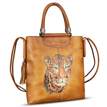 Load image into Gallery viewer, Genuine Leather Handbag for Women Hand Painted Leather Top Handle Bag Handmade Crossbody Purse Work Tote Bag