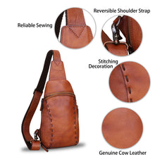 Load image into Gallery viewer, Genuine Leather Silng Bag for Women and Men Vintage Real Leather Sling Backpack Shoulder Crossbody Bag Chest Purse