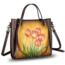 Load image into Gallery viewer, Genuine Leather Handbag Satchel for Women Hand Painted Shoulder Bag Handmade Work Tote Casual Crossbody Purse