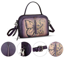 Load image into Gallery viewer, Genuine Leather Satchel for Women Hand Painted Leather Top Handle Handbag Handmade Crossbody Satchel Purse Tote Bag