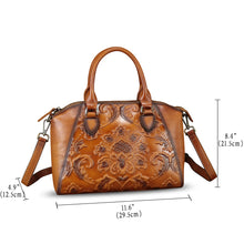 Load image into Gallery viewer, Genuine Leather Purses and Handbags for Women Vintage Embossed Leather Top Handle Bag Satchel Crossbody Shoulder Bag Strap