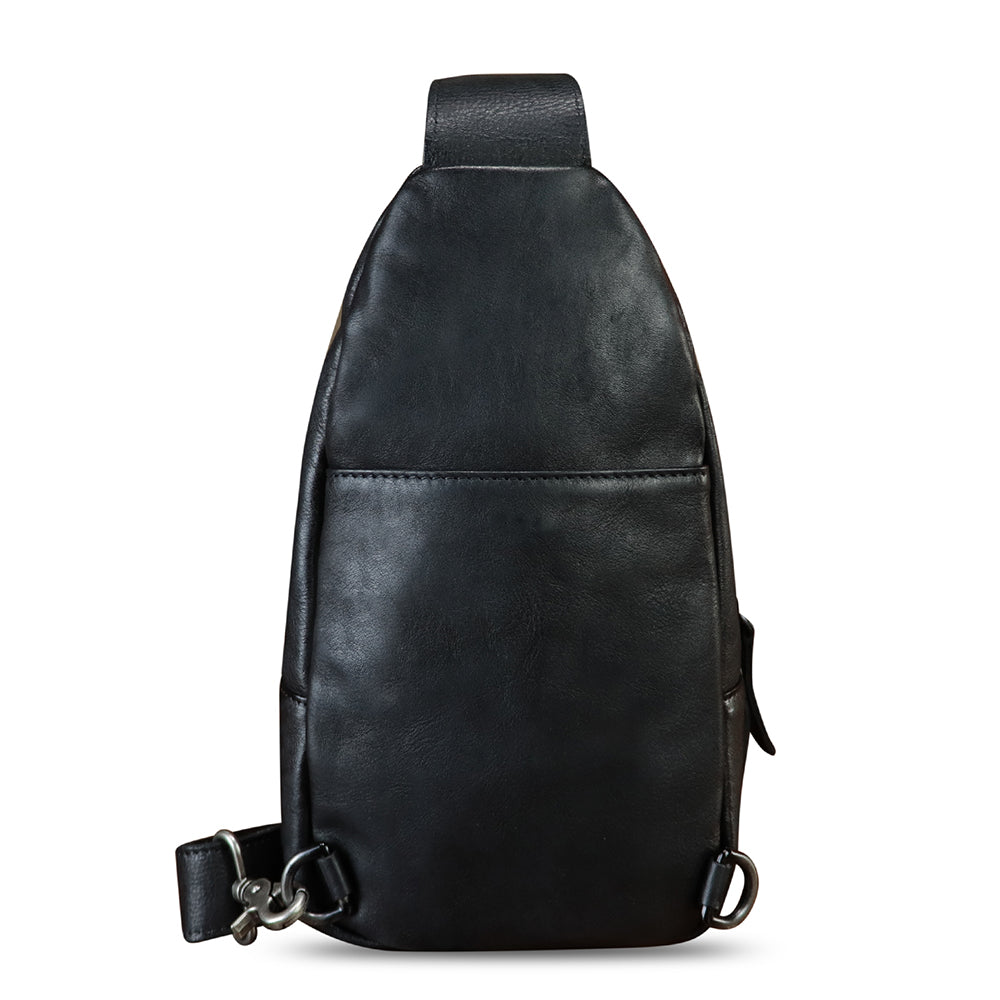 Genuine Leather Sling Bag - Hand Painted Crossbody Backpack, Retro Style, 3 Ways To Wear, Multiple Pockets