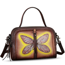 Load image into Gallery viewer, Genuine Leather Satchel for Women Hand Painted Leather Top Handle Handbag Handmade Crossbody Satchel Purse Tote Bag