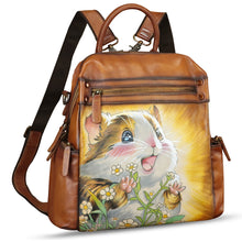 Load image into Gallery viewer, Genuine Leather Backpack for Women Hand Painted Knapsack Purse Handmade Rucksack Casual College Bag Convertible Daypack