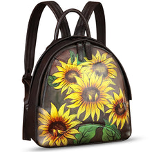 Load image into Gallery viewer, Genuine Leather Backpack for Women Hand Painted Purse Retro Leather Handmade College Knapsack Rucksack Casual Daypack