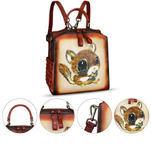Load image into Gallery viewer, Genuine Leather Satchel for Women Hand Painted Purse Crossbody Handbag Top Handle Bags Handmade Convertible Backpack
