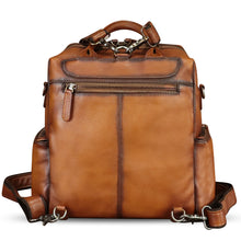 Load image into Gallery viewer, Genuine Leather Backpack for Women Hand Painted Knapsack Purse Handmade Rucksack Casual College Bag Convertible Daypack