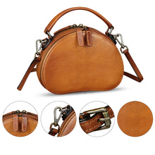 Load image into Gallery viewer, Genuine Leather Crossbody Bag for Women Retro Leather Handmade Small Round Satchel Handbag Circle Purse