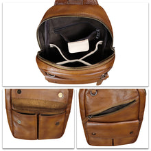 Load image into Gallery viewer, Genuine Leather Sling Bag for Men Sling Backpack Handmade Retro Crossbody Purse Hiking Daypack Chest Shoulder Fanny Pack