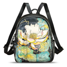 Load image into Gallery viewer, Genuine Leather Backpack for Women Hand Painted Rivet Knapsack Purse Handmade Rucksack Casual Daypack