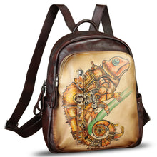 Load image into Gallery viewer, Genuine Leather Backpack for Women Hand Painted Rivet Knapsack Purse Handmade Rucksack Casual Daypack