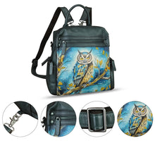 Load image into Gallery viewer, Genuine Leather Backpack for Women Hand Painted Knapsack Purse Handmade Rucksack Casual College Bag Convertible Daypack