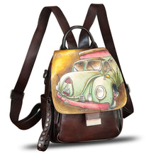 Load image into Gallery viewer, Genuine Leather Backpack for Women Hand Painted Knapsack Purse Designer Handmade Rucksack Casual Daypack