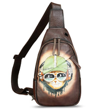 Load image into Gallery viewer, Genuine Leather Sling Bag Hand Painted Crossbody Backpack Retro Handmade Chest Shoulder Daypack Fanny Pack Purse
