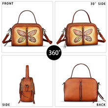 Load image into Gallery viewer, Genuine Leather Satchel for Women Hand Painted Leather Top Handle Handbag Handmade Crossbody Satchel Purse Tote Bag