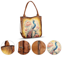 Load image into Gallery viewer, Genuine Leather Shoulder Bag for Women Hand Painted Leather Handbag Handmade Purse Work Tote Bag Casual Purse