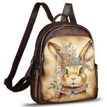 Load image into Gallery viewer, Genuine Leather Backpack for Women Hand Painted Rivet Knapsack Purse Handmade Rucksack Casual Daypack