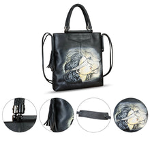 Load image into Gallery viewer, Genuine Leather Handbag for Women Hand Painted Leather Top Handle Bag Handmade Crossbody Purse Work Tote Bag