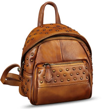 Load image into Gallery viewer, Genuine Leather Backpack Purse for Women Vintage Small Casual Daypack Handmade Western Leather Rucksack Knapsack